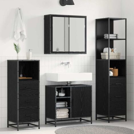 vidaXL Bathroom Furniture Set 4 pcs Black Oak Engineered Wood (1/5)