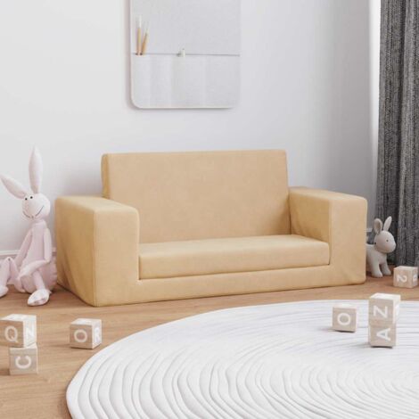 Canapé-lit pour enfants 2 places crème peluche douce vidaXL