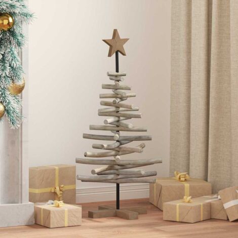 Sapin de Noël avec support Marron 90 cm Bois de teck solide vidaXL