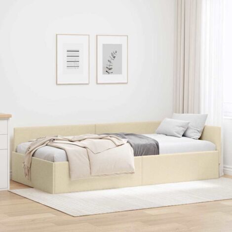 vidaXL Cadre de lit d'angle Crème 100 cm x 200 cm tissu (1/5)