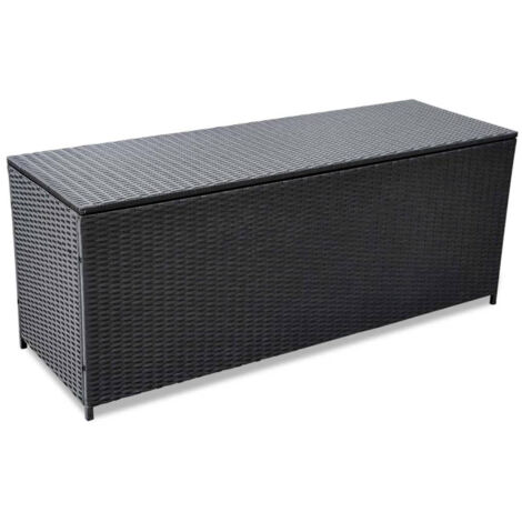 Vidaxl – Coffre de jardin noir 150x50x60 cm – Résine tressée avec cadre en acier – Capacité 160 kg – Pour rangement extérieur
