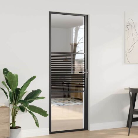 vidaXL  Glass Door  Striped Black 76 x 3.5 x 201.5 cm Aluminium