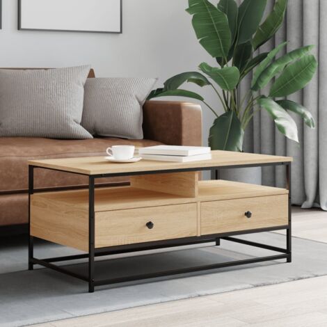 Vidaxl – Table basse fixe chêne sonoma 100x51x45 cm – Bois d'ingénierie résistant à l'humidité – Grand espace de rangement avec tiroirs et étagères (1/5)