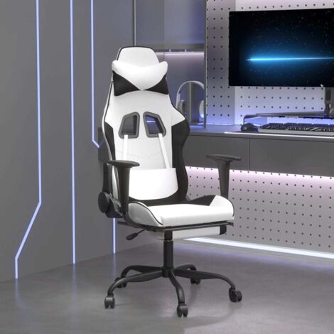 vidaXL Chaise de jeu avec repose-pied Blanc et noir Similicuir (1/5)