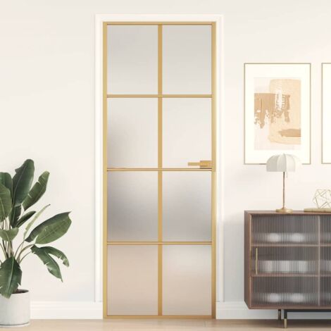 vidaXL Porte intérieure mince doré 76x201,5 cm verre trempé aluminium