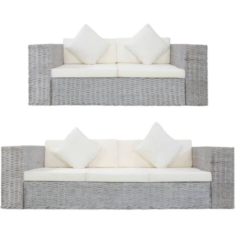 Ensemble de canapés 2 pcs avec coussins Gris Rotin naturel vidaXL
