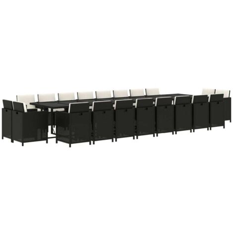 Vidaxl – Ensemble à manger de jardin 21 pièces – Résine tressée noire – Table 443x107x74cm – Chaises empilables avec coussins épais (1/5)