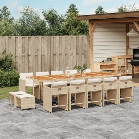 Ensemble à manger de jardin et coussins 15 pcs beige vidaXL
