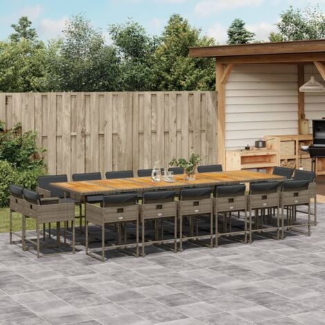 Ensemble à manger de jardin 17 pcs et coussins résine tressée vidaXL
