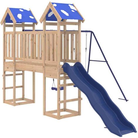 Vidaxl – Aire de jeux d'extérieur en bois de pin massif – Toboggan ondulé – Double balançoire – Plateforme 90 cm – Dimensions 308 x 406 x 208 cm