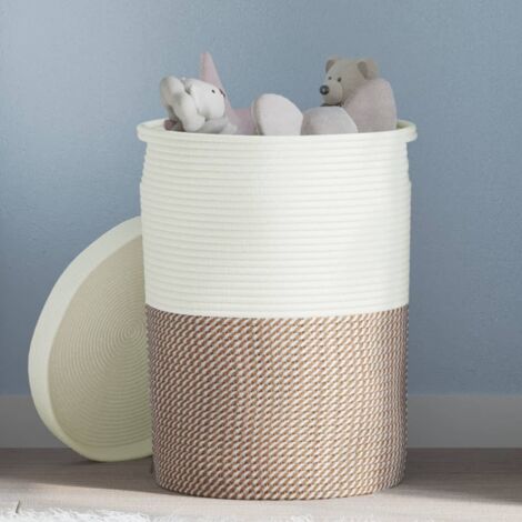 Panier de rangement et couvercle marron et blanc Ø37x50cm coton vidaXL (1/5)