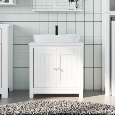Vidaxl – Meuble sous vasque simple blanc 60x34x59 cm – Bois de pin massif – 2 étagères de rangement – Design peu encombrant