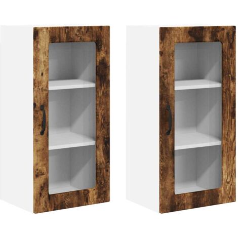 vidaXL Cabinet en verre mural LUCCA 2 pcs Chêne fumé 40 x 31 x 80 cm