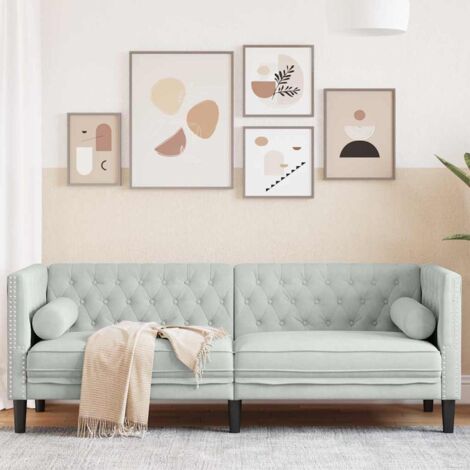 Canapé Chesterfield Gris clair 194 x 74.5 x 70.5 cm Velours vidaXL