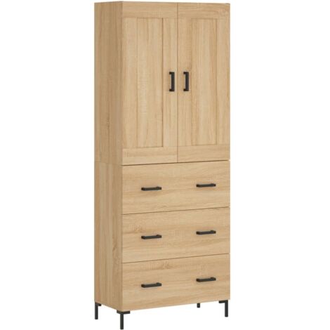 Vidaxl – Buffet haut en bois d'ingénierie 69,5x34x180 cm – Résistant à l'humidité – Grand espace de rangement – Pieds en métal (1/5)