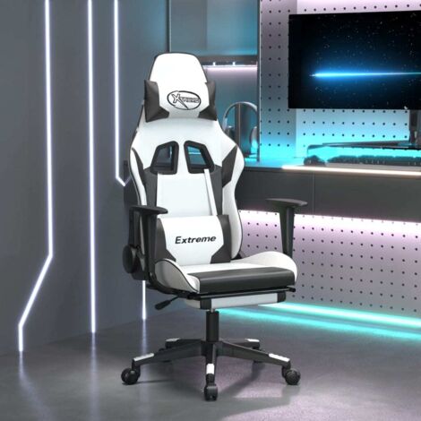 vidaXL Chaise de jeu avec repose-pied Blanc et noir Similicuir (1/5)