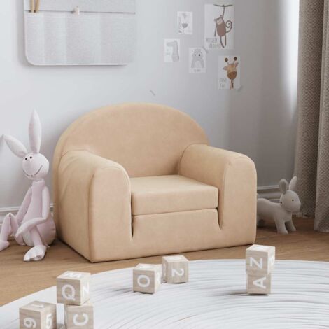 Vidaxl – Canapé-lit pour enfants crème peluche douce – Dimensions 52 x (34-90) x 40 cm – Housse amovible – Design 2 en 1 fauteuil et canapé-lit (1/5)