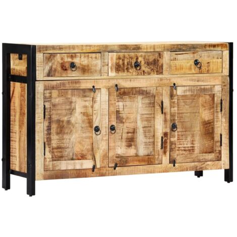 Vidaxl – Buffet en bois de manguier massif 120x35x76 cm – 3 compartiments avec portes et 3 tiroirs – Finition laquée et polie – Style industriel