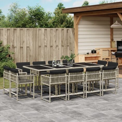 vidaXL Ensemble à manger de jardin et coussins 13 pcs gris clair rotin