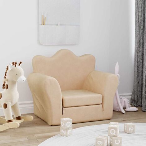 Vidaxl – Canapé-lit pour enfants crème en peluche douce – Design 2 en 1 – Dimensions 54 x 34-90 x 45 cm – Housse amovible et facile à nettoyer