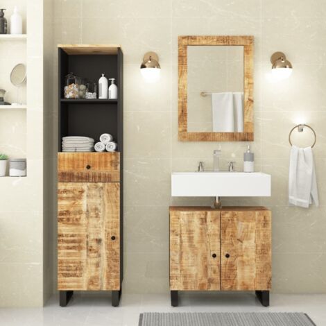 3 pcs Ensemble de meubles de salle de bain Style Moderne - Meuble de rangement Armoire de toilette - bois manguier massif vidaXL (1/5)