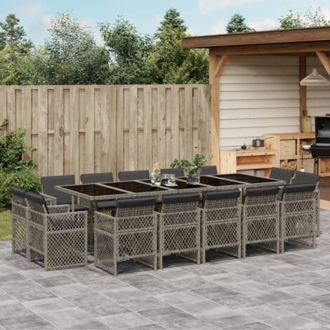 vidaXL Ensemble à manger de jardin 15 pcs coussins gris résine tressée