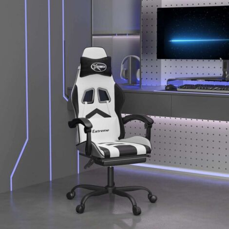 vidaXL Chaise de jeu avec repose-pied Blanc et noir Similicuir (1/5)
