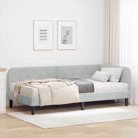 vidaXL Cadre de lit d'angle Gris clair 90 x 190 cm Velours (1/5)