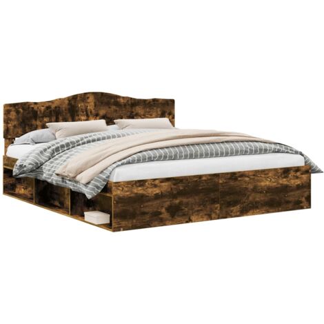vidaXL Cadre de lit Chêne fumé 180 x 200 cm Bois de pin massif (1/5)