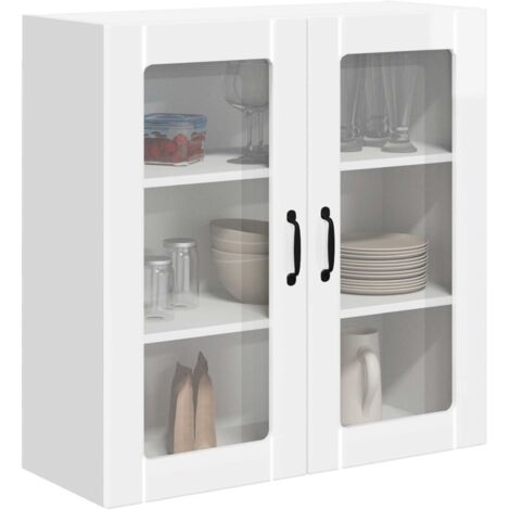 vidaXL Cabinet en verre mural LUCCA Blanc brillant 80 x 31 x 80 cm