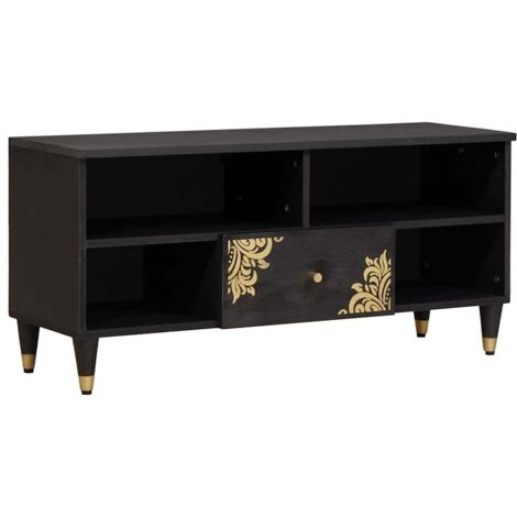 vidaXL Meuble TV Noir 100 x 33 x 46 cm Bois de mangue massif (1/5)