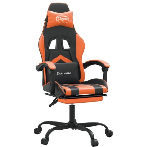 Chaise de jeu pivotante repose-pied Noir et orange Similicuir vidaXL