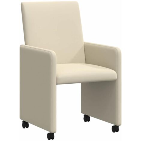 vidaXL Chaises de Salle à Manger avec Roues 2 pcs Crème Faux cuir (1/5)