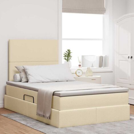 vidaXL Lit de rangement LED avec matelas Crème 120 x 200 cm Tissu (1/5)