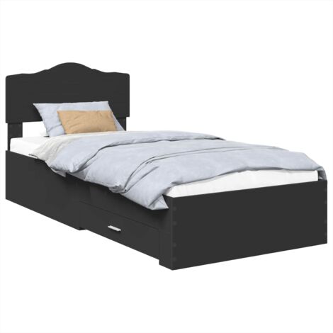 vidaXL Cadre de lit avec tiroir Noir 70 x 190 cm Bois d'ingénierie (1/5)