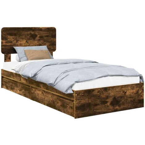 vidaXL Lit de Rangement Chêne fumé 75 x 190 cm Bois d'ingénierie