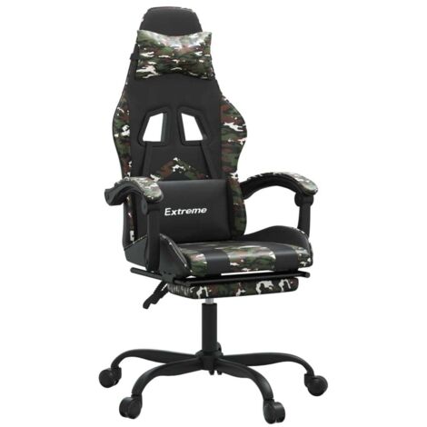 vidaXL Chaise de jeu pivotante repose-pied Noir camouflage Similicuir