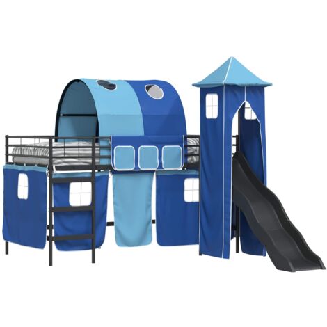 vidaXL Lit mezzanine pour enfants Uni Noir et Bleu 100 x 200 cm métal