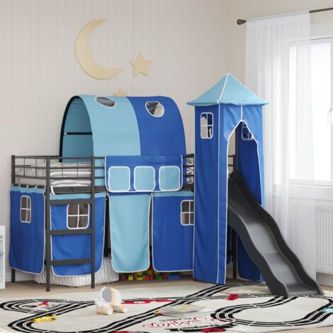 vidaXL Lit mezzanine pour enfants Noir et Bleu 90 x 190 cm Métал