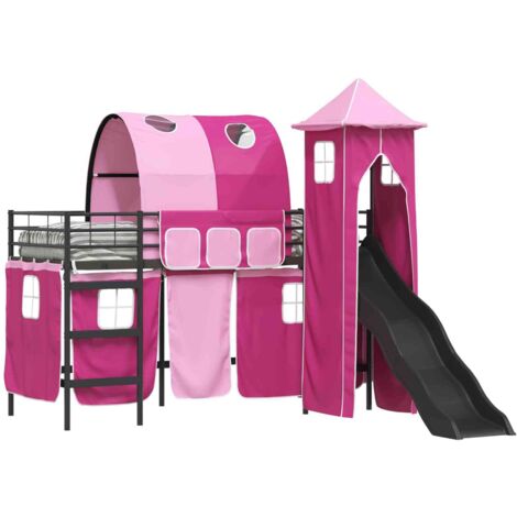 vidaXL Lit mezzanine pour enfants Noir et rose 100 x 190 cm Métал