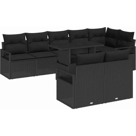 vidaXL Ensemble de canapé de jardin 9 pcs Noir Poly rotin (1/5)