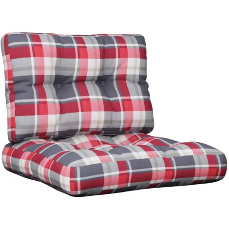 Coussins de palette lot de 2 motif à carreaux rouge tissu vidaXL (1/5)