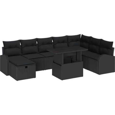 Ensemble de canapé de jardin avec coussin 9 pcs Noir Poly rotin vidaXL (1/5)