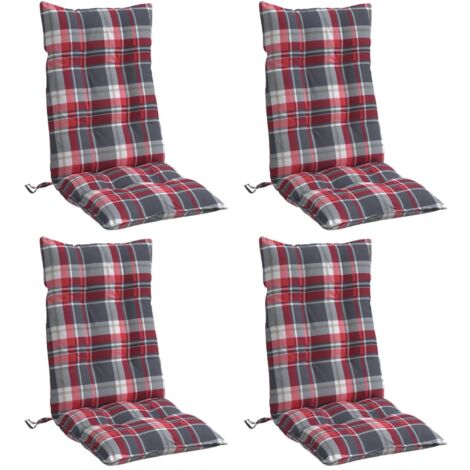 vidaXL Coussins de chaise à dossier haut lot de 4 motif carreaux rouge