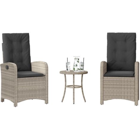 vidaXL Ensemble de bistro 3 pcs et coussins gris clair résine tressée (1/5)