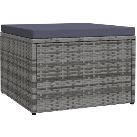 vidaXL Garden Footstool with Cushion Grey Poly Rattan