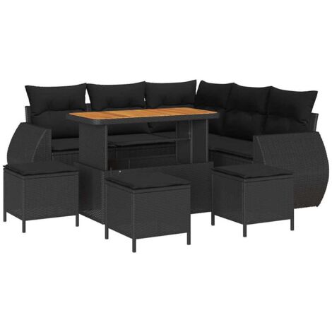 vidaXL Ensemble de canapé de jardin 9 pcs 8-Nombre de places Noir (1/5)