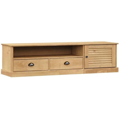 Vidaxl – Meuble TV en bois massif de pin 156x40x40 cm – Finition cire de miel – Design rustique avec rangement – Poignées en métal (1/5)