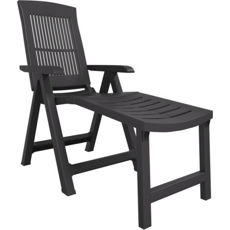 Vidaxl – Chaise longue pliable en plastique anthracite – Dossier réglable 5 positions – Résistante aux intempéries – Pour extérieur et jardin