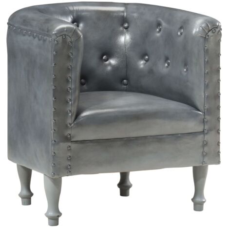 vidaXL Tub Chair Grey Real Leather